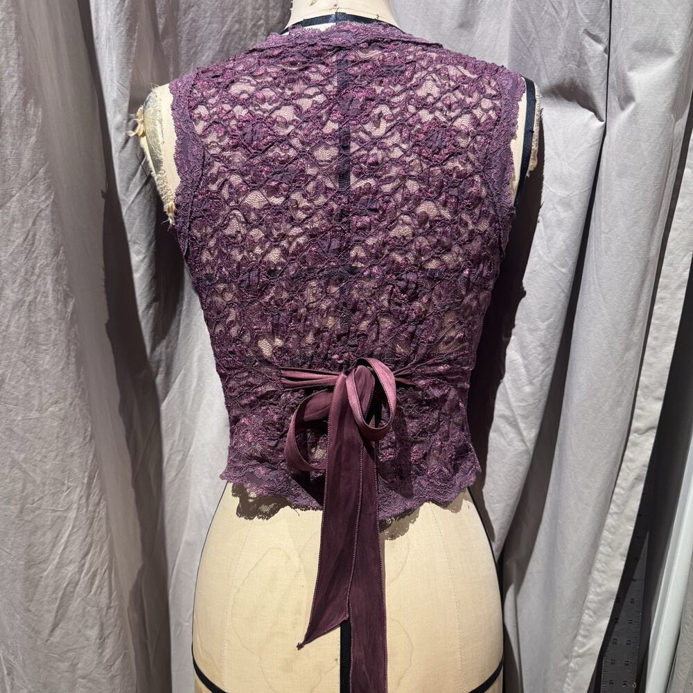 Ann Ferriday VTG Unworn Mixed Stretch Lace / Silk Hook N Eye Corset Vest Top S - Picture 3 of 5